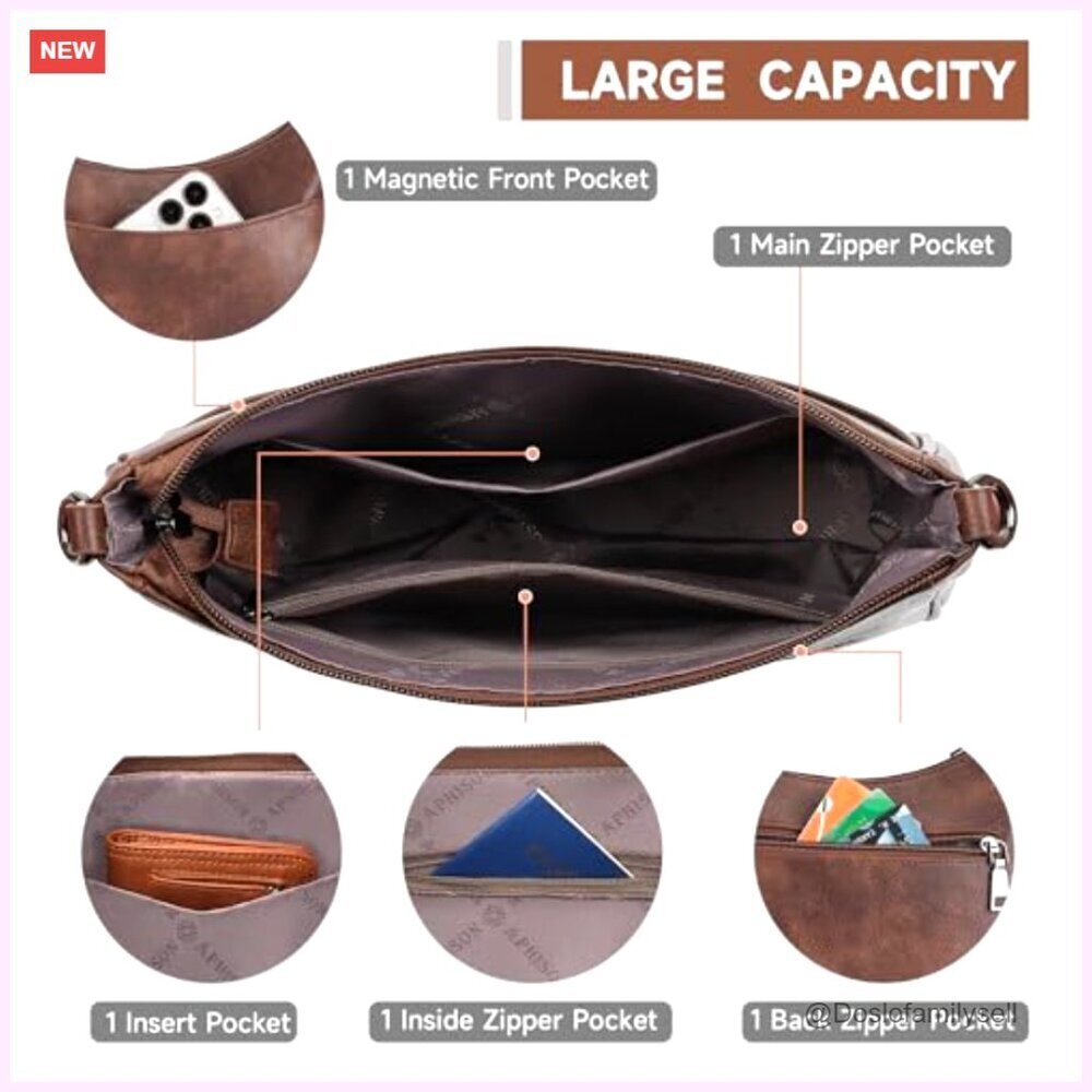Vegan Leather Crossbody Bag with Adjustable Strap, Spacious Pockets - Picture 3 of 7
